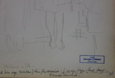 Georges CONRAD : Jeune fille avec sa gouvernante, Dessin original, signé 2