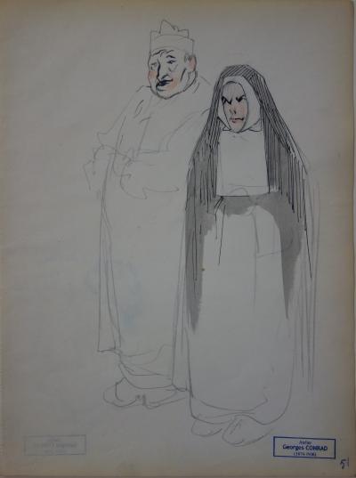 Georges CONRAD : Couple religieux, Dessin original, signé 2