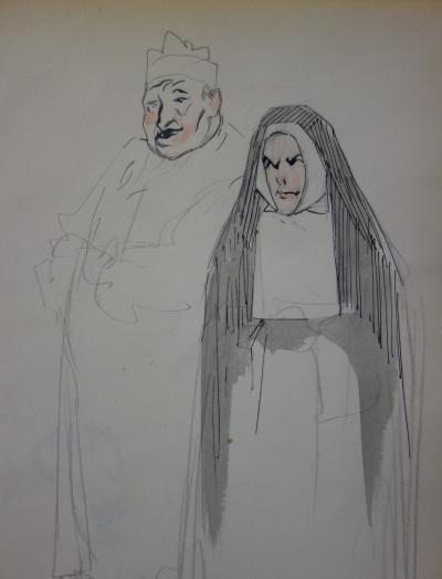 Georges CONRAD : Couple religieux, Dessin original, signé 2