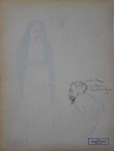 Georges CONRAD: Religious couple, Original drawing, signed 2