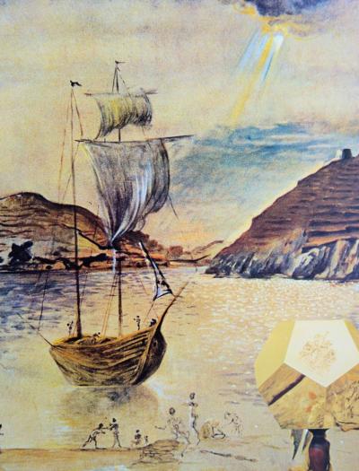 Salvador DALI : L'arrivée en Amérique - Affiche originale signée 2