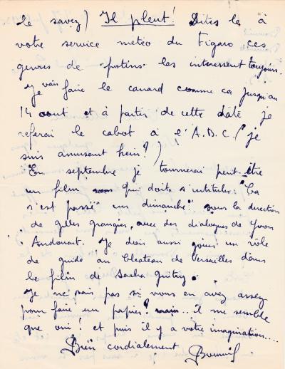 BOURVIL - Lettre autographe signée sur son séjour en Normandie 2