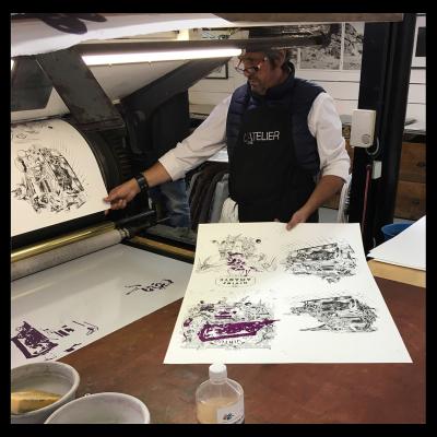 Arnaud POITEVIN - Félix, Eustache et Evariste à l’atelier, 2017 - Lithographie signée au crayon 2