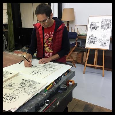 Arnaud POITEVIN - Félix, Eustache et Evariste à l’atelier, 2017 - Lithographie signée au crayon 2