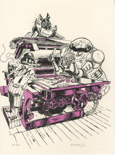 Arnaud POITEVIN - Félix, Eustache et Evariste à l’atelier, 2017 - Lithographie signée au crayon 2