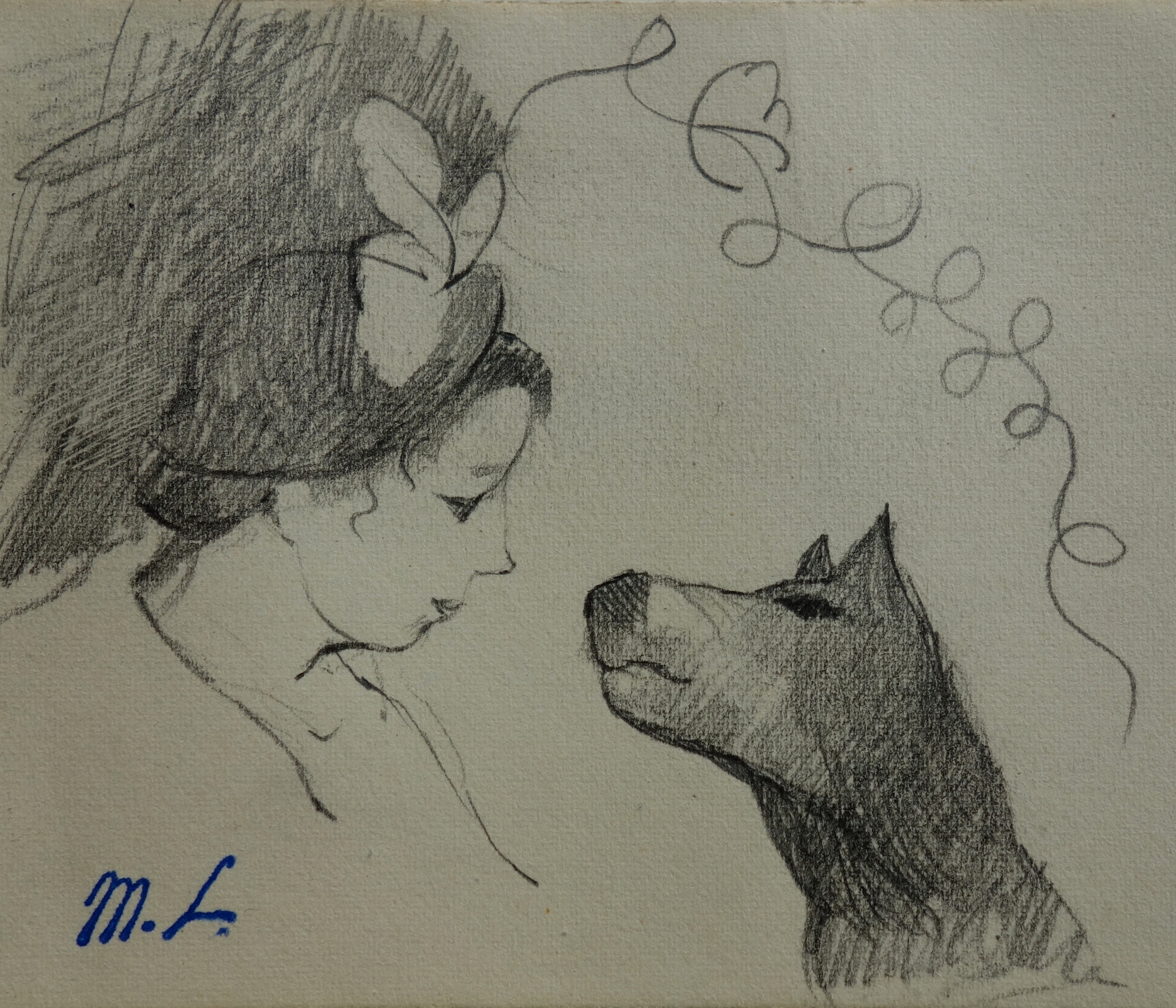 Marie Laurencin、YOUNG GIRL WITH DOG Portrait de Jeune fille au