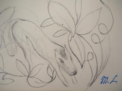 Marie LAURENCIN : Chien jouant dans la jardin, dessin original signé 2