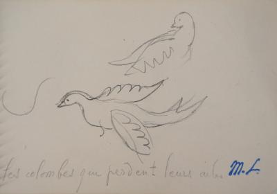 Marie LAURENCIN : Deux colombes, dessin original signé 2