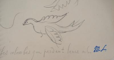 Marie LAURENCIN : Deux colombes, dessin original signé 2