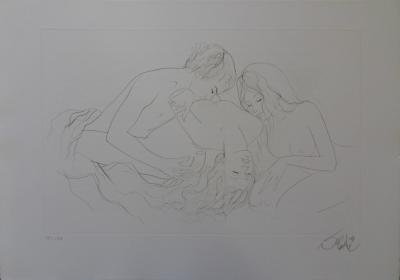 Jean-Baptiste VALADIE : The Three Lovers, Original signed etching 2