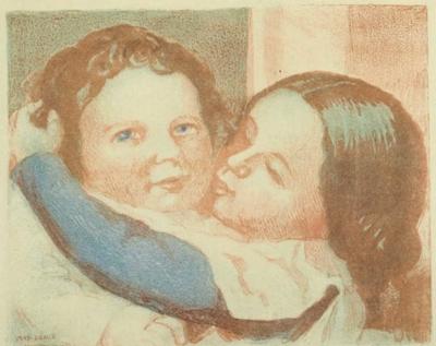 Maurice DENIS - Enfants embrassant ou Claire et Paul, 1940 -  Lithographie originale signée au crayon 2