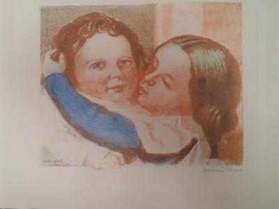 Maurice DENIS - Enfants embrassant ou Claire et Paul, 1940 -  Lithographie originale signée au crayon 2