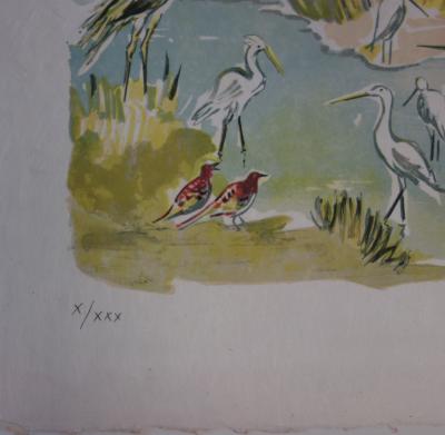 Yves BRAYER : Hérons et oiseaux de Camargue - Lithographie originale signée /30 ex 2