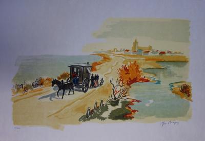 Yves BRAYER : Roulotte en Camargue - Lithographie originale signée /30ex 2
