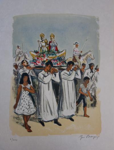 Yves BRAYER : La procession religieuse - Lithographie originale signée /30ex 2