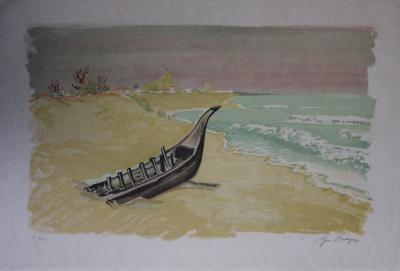 Yves BRAYER : Plage solitaire près de Saintes-Maries-de-la-Mer - Lithographie originale signée /30ex 2