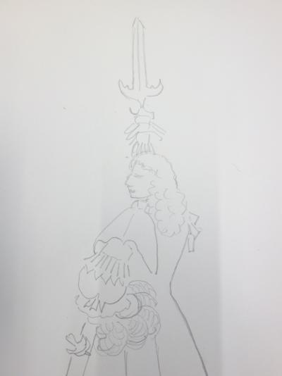 Suzanne LALIQUE - Costume à la Louis XIV - Dessin original signé 2