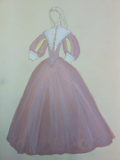 Suzanne LALIQUE (1892 -1989) - Costume féminin rose, Dessin original signé 2