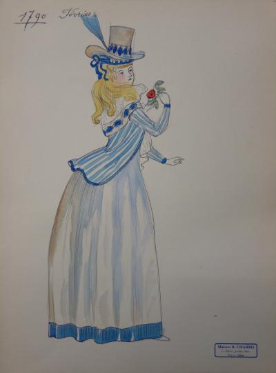 R. CHARBO - Walking dress, original signed drawing 2