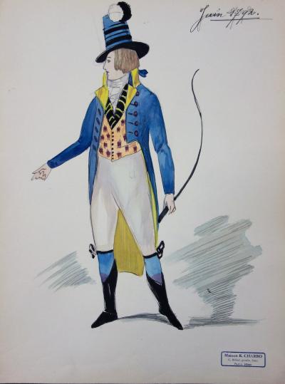 R. CHARBO - Cavalier au XVIIIème, Dessin original signé 2