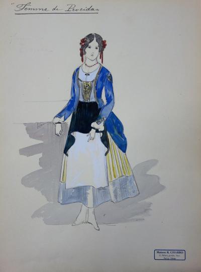 R. CHARBO - Femme de Procida, Dessin original signé 2