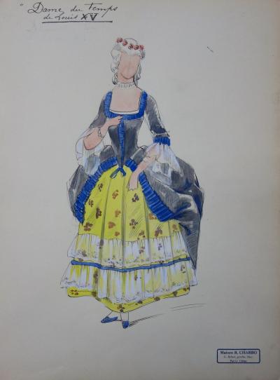 R. CHARBO - Dame du temps de Louis XV, Dessin original signé 2