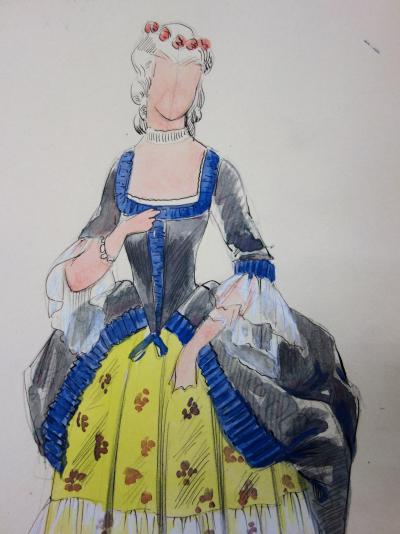 R. CHARBO - Dame du temps de Louis XV, Dessin original signé 2