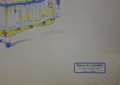 R. CHARBO - Dame du temps de Louis XV, Dessin original signé 2