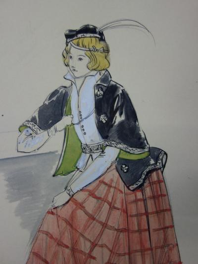 R. CHARBO - Jeune fille écossaise, Dessin original signé 2