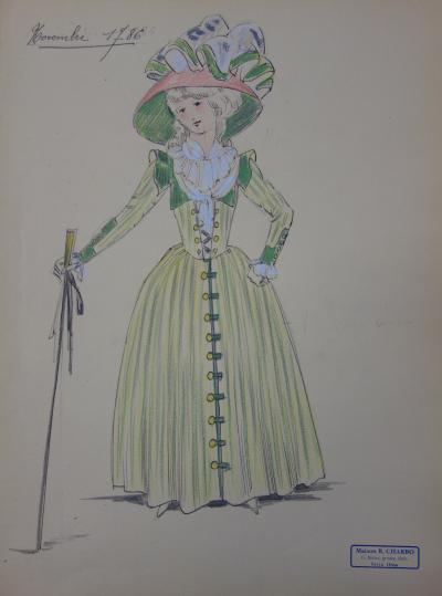 R. CHARBO - Tenue de promenade, Dessin original signé 2