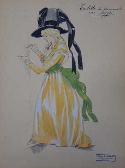 R. CHARBO - Robe féminine de promenade, Dessin original signé 2