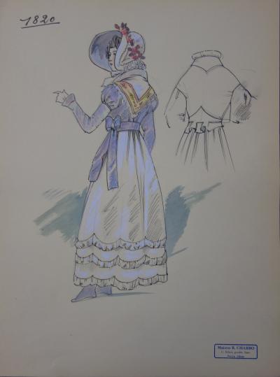 R. CHARBO - Costume à la Louis XVIII, Dessin original signé 2