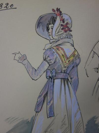 R. CHARBO - Costume à la Louis XVIII, Dessin original signé 2
