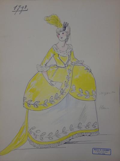 R. CHARBO - Robe de bal de la fin du XVIIIème siècle, Dessin original signé 2