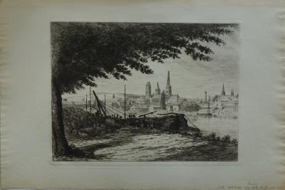 Jules ADELINE : Les abords de Rouen, Gravure originale Signée, 1875 2