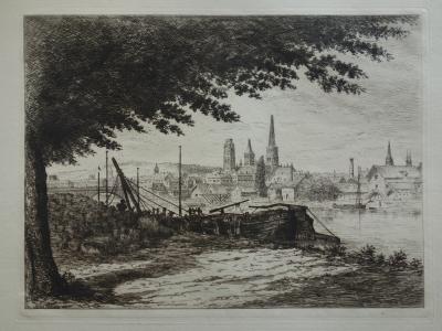 Jules ADELINE : Les abords de Rouen, Gravure originale Signée, 1875 2