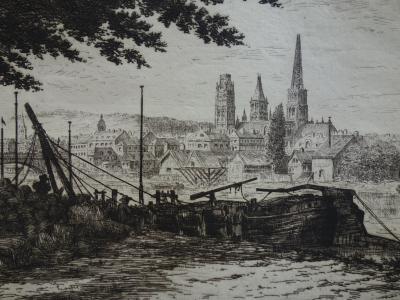 Jules ADELINE : Les abords de Rouen, Gravure originale Signée, 1875 2