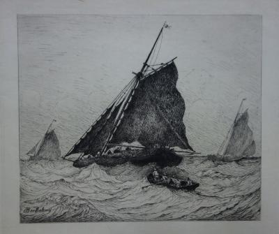 Pierre-Emile BERTHELEMY : Secours en mer - Gravure originale Signée 2