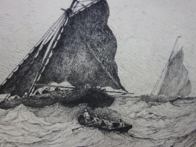 Pierre-Emile BERTHELEMY : Secours en mer - Gravure originale Signée 2