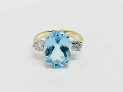 Bague 18ct diamant bleu topaze trois pierres 2