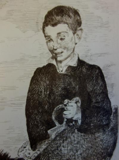 Edouard MANET : Le Gamin au chien - Gravure originale signée 1860 2