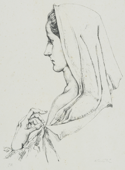 Foujita. Profil de Madonne, 1957. Lithographie signée. 2