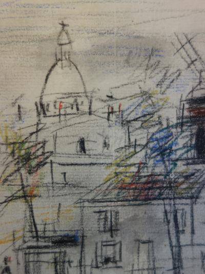 Maurice UTRILLO : Dessin original signé - Le Moulin de la Galette et le Sacré Coeur vus du Maquis, vers 1942 2