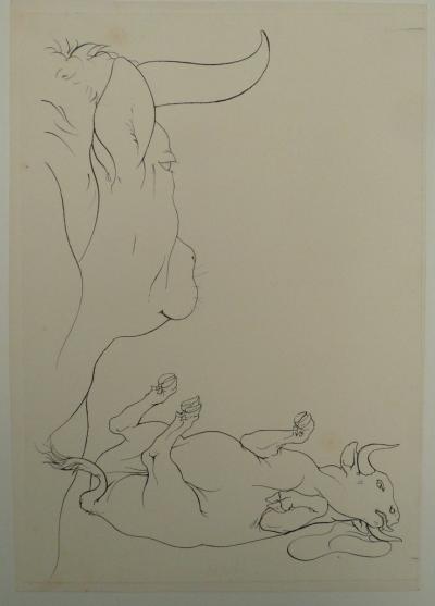 Pierre-Yves TREMOIS : Le jeune taureau - Dessin original, 1959 2