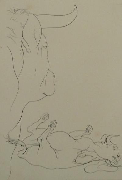 Pierre-Yves TREMOIS : Le jeune taureau - Dessin original, 1959 2