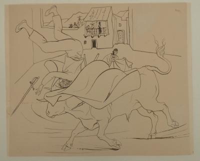 Pierre-Yves TREMOIS : La course de taureaux - Dessin original, 1959 2