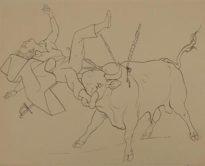 Pierre-Yves TREMOIS : Le taureau enragé - Dessin original, 1959 2