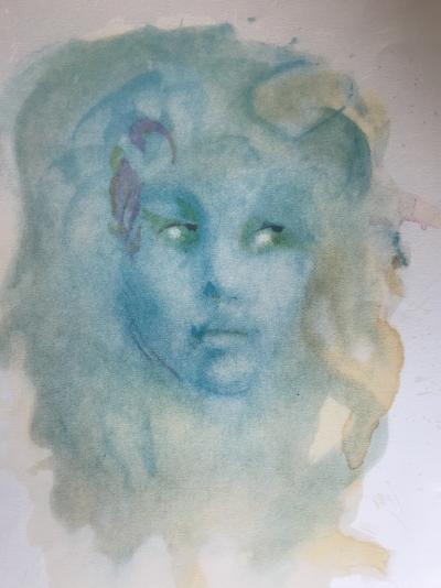 Lithographie originale signée de Leonor Fini - Visage bleu 2