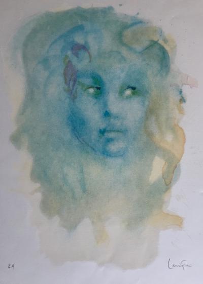 Lithographie originale signée de Leonor Fini - Visage bleu 2