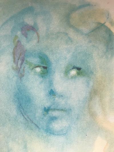 Lithographie originale signée de Leonor Fini - Visage bleu 2